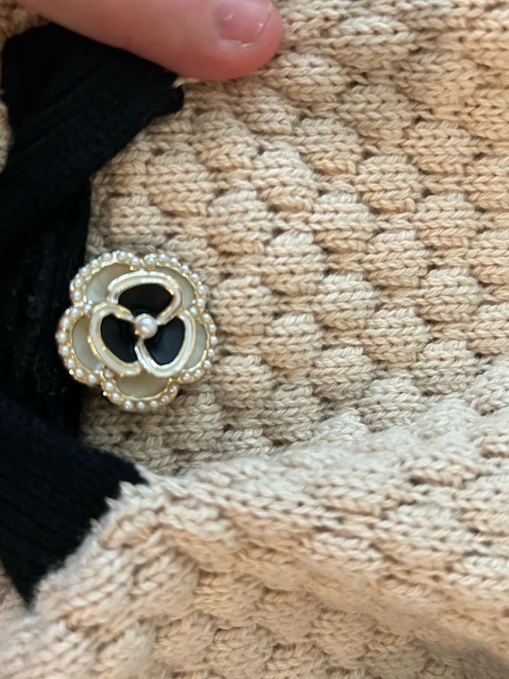 L'AGENCE Astor Contrast Trim Cardigan in Biscuit/Black - Picture 11 of 15